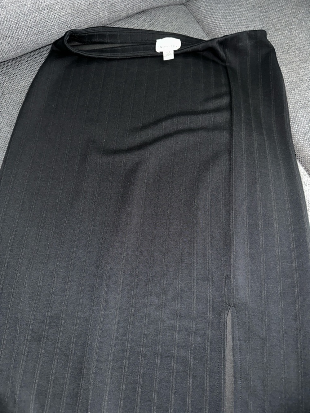 Black Pinstripe Pencil Skirt with Modest Slit
